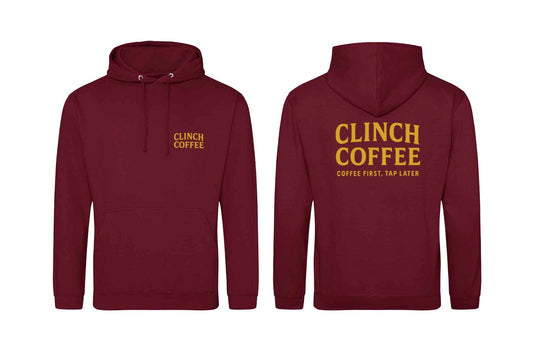 Clinch Hoodie Burgundy - Coffee First, Tap Later