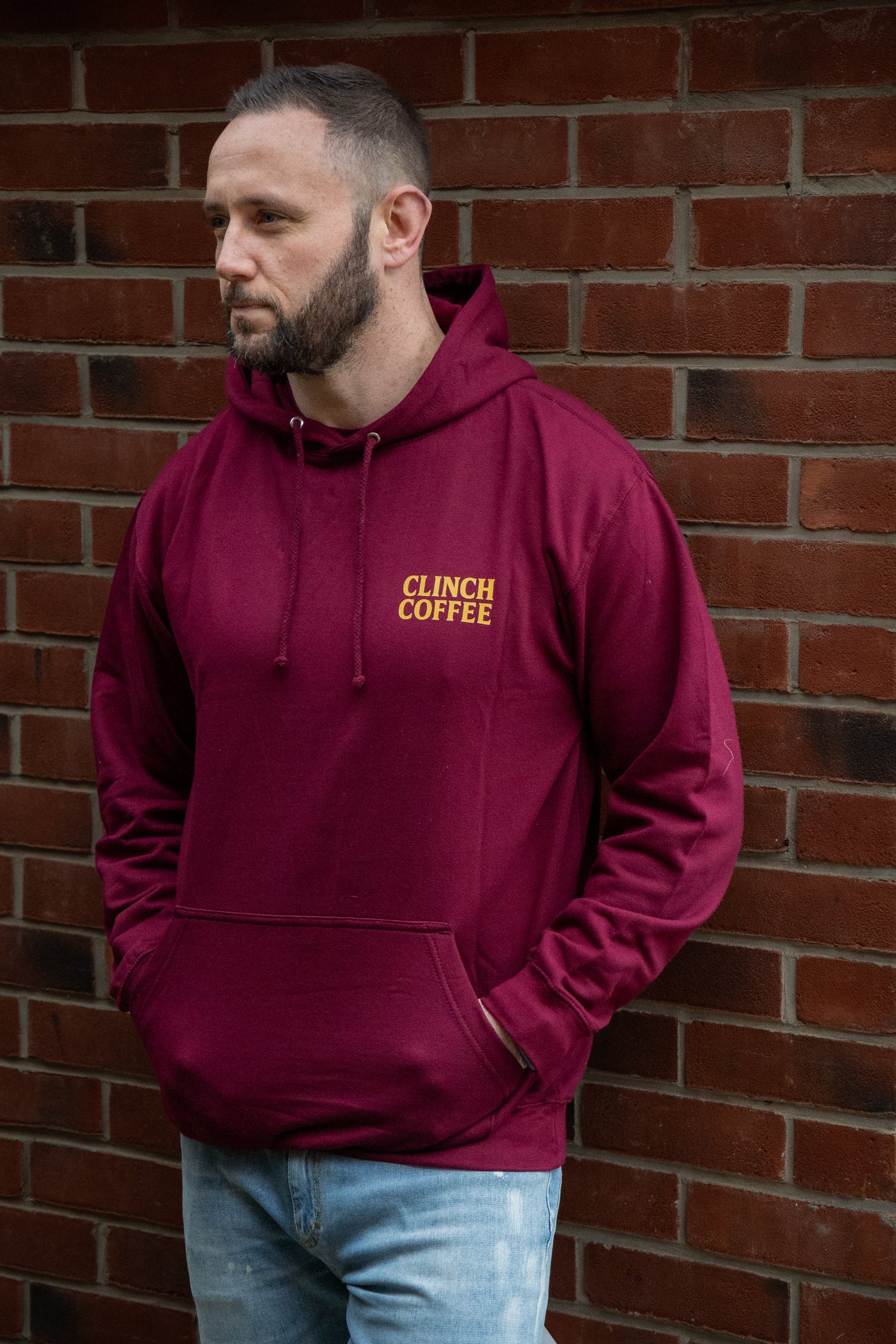 Clinch Hoodie Burgundy - Coffee First, Tap Later