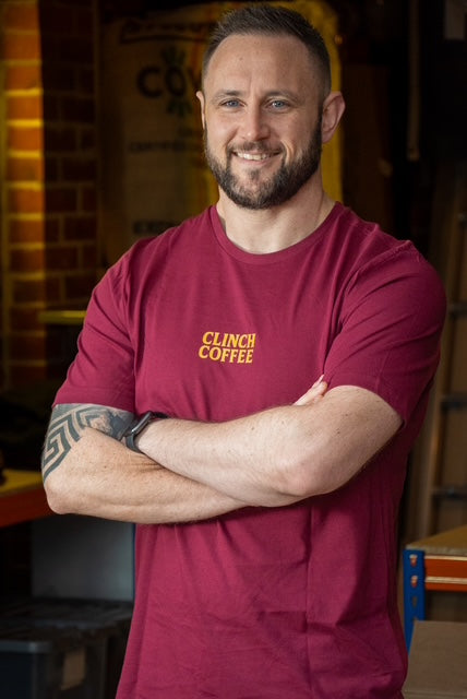 Clinch Tee Burgundy - Coffee First, Tap Later